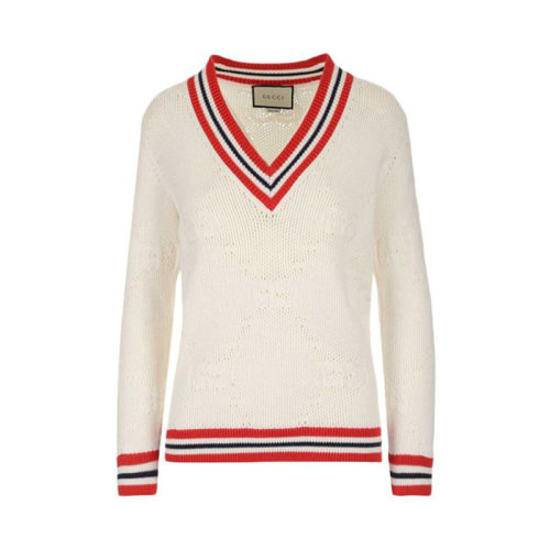 GUCCI/古馳 古奇女裝 女士 白色條紋V領(lǐng)條紋針織套衫 579815 XKARR  HC0640