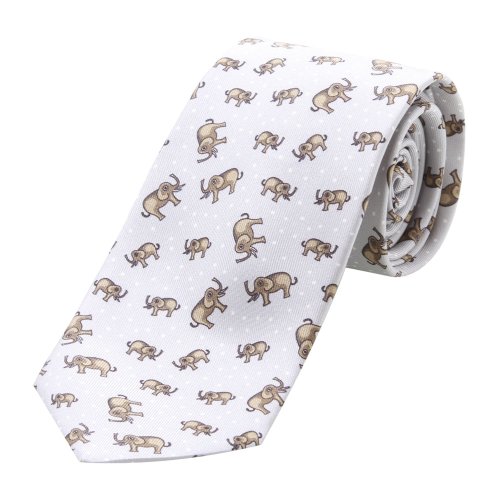 PRADA/普拉達(dá) 桑蠶絲淺灰藍(lán)色小象圖案男士領(lǐng)帶