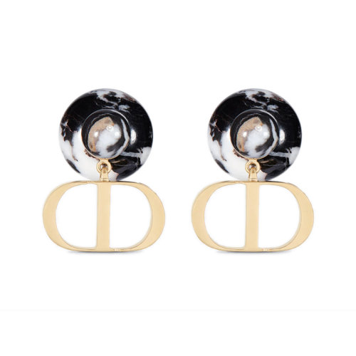 DIOR/迪奧 22新款 女士金色飾面金屬配黑色碧玉珠子字母吊飾耳環(huán)E2148TRIGM_D11N