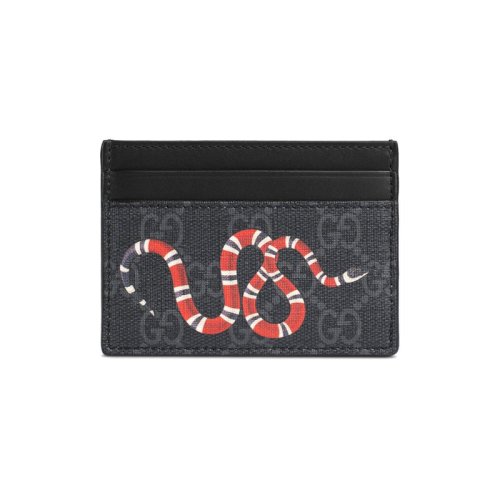 GUCCI/古馳  經(jīng)典款GG Supreme男士珊瑚蛇印花黑灰色卡包