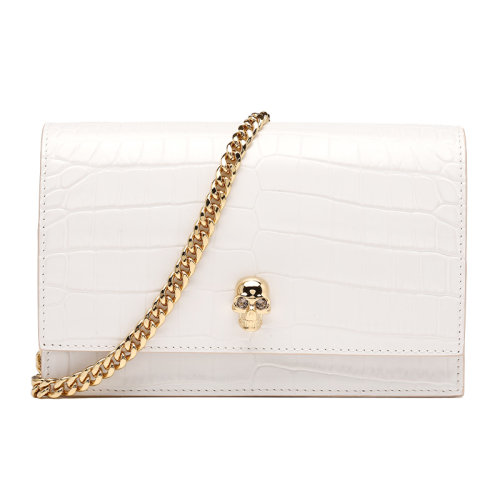 Alexander McQueen/亞歷山大麥昆21新品骷髏徽標(biāo)牛皮革翻蓋單肩包鏈條包6130881HB0