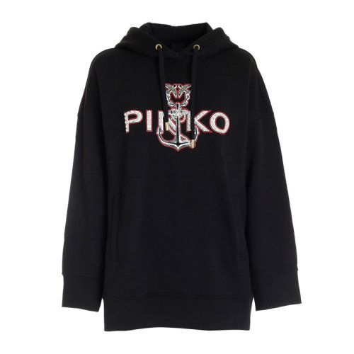 PINKO/品高 女士 服裝  黑色字母logo印花圖案棉質(zhì)連帽衛(wèi)衣 女衛(wèi)衣