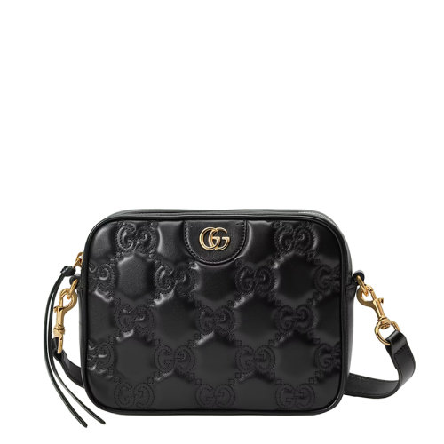 GUCCI/古馳 22新款 女士黑色絎縫皮革雙G標(biāo)志金扣肩帶手提單肩包702234UM8HG1046
