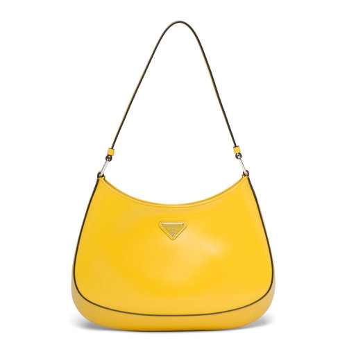 PRADA/普拉達 Cleo系列 經(jīng)典女士黃色皮革磁扣徽標貼片單肩斜挎包1BC499_ZO6_F0PG8_V_OOO