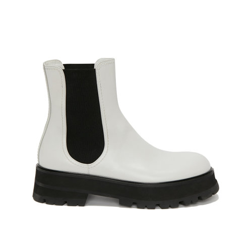 Alexander McQueen/亞歷山大麥昆 22年秋冬新款 Rave系列 女士象牙色/黑色牛皮革切爾西靴短靴700077WIC629360