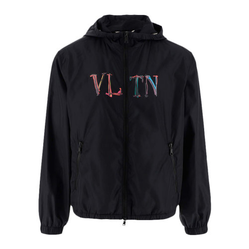 Valentino/華倫天奴 男士藍(lán)色尼龍經(jīng)典字母徽標(biāo)印花裝飾長(zhǎng)袖上衣防風(fēng)夾克外套 VV3CI368-710-20J