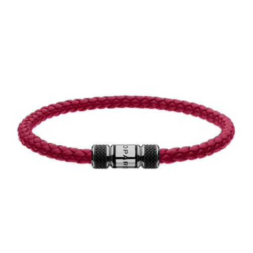 Chopard/蕭邦 22春夏新款CLASSIC RACING系列 紅色編織小牛皮銀色飾面人字花紋運(yùn)動(dòng)風(fēng)賽車手鏈95016-0272
