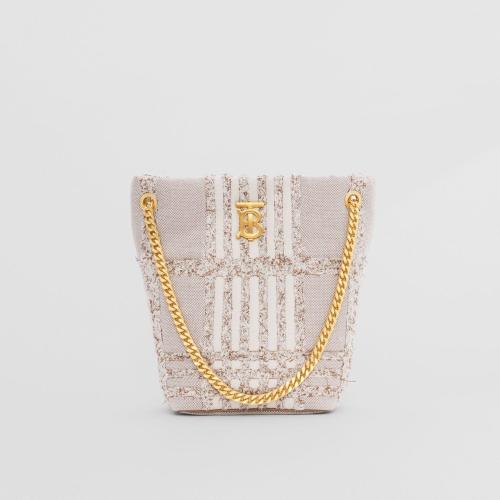  BURBERRY 22年秋冬 女士 Lola - 小號針刺棉格紋帆布蘿納水桶包 80557141