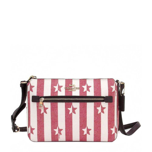 COACH/蔻馳 女士紅白條紋色PVC皮印花單肩包斜挎包錢包女包F2863IMR2X