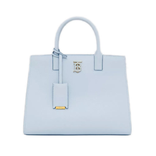 BURBERRY/博柏利 22新款 女士淺藍色粒面皮革開蓋磁扣開合皮革提手拆卸調節(jié)肩帶字母拋光金屬配件單肩斜挎手提包80584361