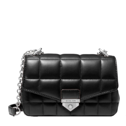 【高圓圓同款】Michael Kors/邁克·科爾斯 SoHo小號女士黑色絎縫羔羊皮經(jīng)典金屬字母徽標(biāo)裝飾推鎖開合單肩包斜挎包鏈條包女包 30H0S1SL1T-BLACK