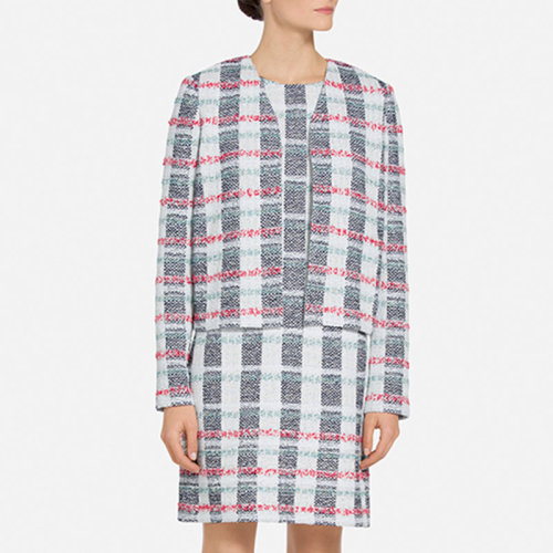 St.John/盛薔V領(lǐng)條紋粗花呢短款女士夾克外套K6100X2