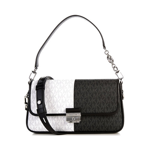 Michael Kors/邁克·科爾斯 黑白拼色 老花滿印 翻蓋 單肩手提包 女款 30T1S2BL1B