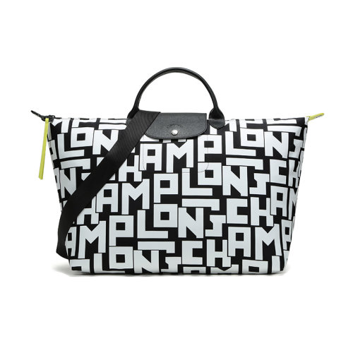 Longchamp/瓏驤 女士LE PLIAGE LGP系列字母圖案織物大號(hào)手提單肩包旅行袋 1624 413
