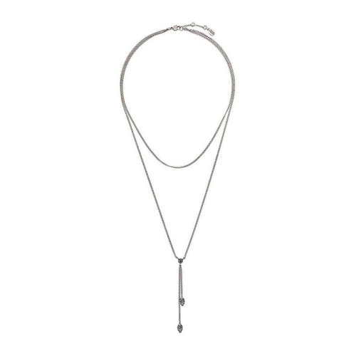 Alexander McQueen/亞歷山大麥昆  時尚百搭 雙層鏈飾 骷髏銀色金屬項鏈 550502J160Y1177  HKY210303