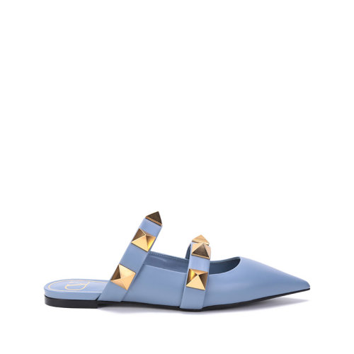 Valentino/華倫天奴 女士牛皮Roman Stud超大鉚釘裝飾尖頭平底鞋穆勒鞋涼鞋拖鞋 WW2S0BK8 KET