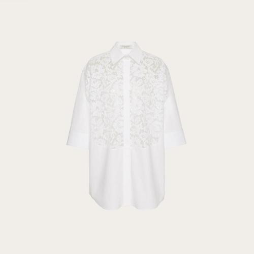  VALENTINO華倫天奴 22年秋冬 女士 短袖襯衫 CHEMISE EN POPELINE DE COTON ET GUIPURE WB3AB2 預(yù)定商品1-3周發(fā)貨
