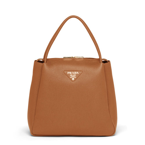 PRADA/普拉達(dá) 經(jīng)典款 女士中號干邑色鹿皮飾有經(jīng)典三角徽標(biāo)金扣拉鏈開個(gè)單肩手提包1BC142_2DKV_F0046_V_OOO