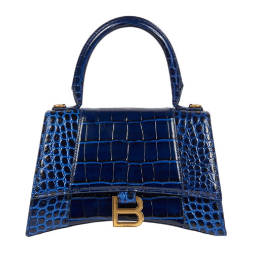 Balenciaga/巴黎世家 Hourglass系列女士純色閃亮鱷魚紋壓花牛皮B字金屬徽標(biāo)翻蓋磁扣開合單肩包斜挎包手提包沙漏包女包 593546-1LRGM 多色可選