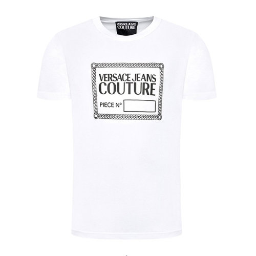 VERSACE JEANS/范思哲牛仔 男士白色棉質(zhì)經(jīng)典字母徽標(biāo)印花裝飾圓領(lǐng)短袖上衣T恤 71GAHT13-GJ00T-003