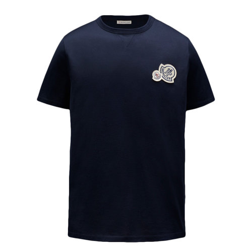 Moncler/蒙克萊 男士午夜藍色棉質(zhì)胸前飾有雙標志貼花T恤F20918C781008390Y773