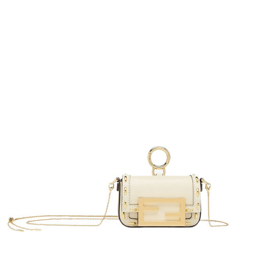 FENDI/芬迪 20  BAGUETTE系列 女士NANO白色納帕皮FF翻蓋磁扣開(kāi)合單肩珠寶包7AS045AHMVF1FIR