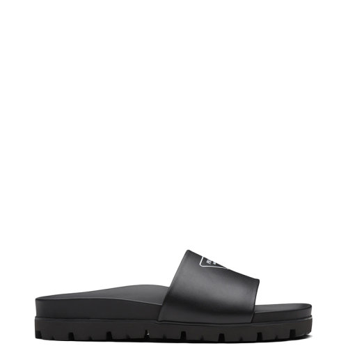 PRADA/普拉達 22年春夏新款 男士黑色皮革徽標裝飾皮革涼鞋拖鞋2X3060_A21_F0002