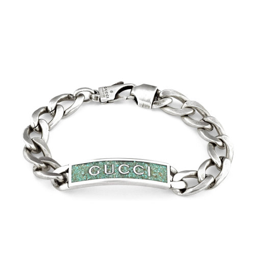 GUCCI/古馳 22春夏新款 925純銀灰綠色琺瑯馬銜索鏈徽標手鏈678712J84109071