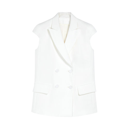 MaxMara/麥絲瑪拉 22年早春新款 TRONTO系列 女士白色棉質(zhì)混紡彈力縐紗無袖燕尾服西裝外套夾克1041022706004