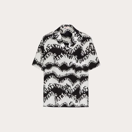  VALENTINO華倫天奴 22年秋冬 男士 短袖襯衫 CHEMISE BOWLING EN SOIE IMPRIMé WA_VES VALENT