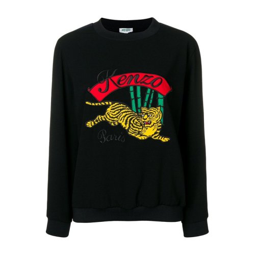 Kenzo 高田賢三 女裝 服飾 黑色棉質(zhì)臥虎LOGO刺繡時尚休閑圓領套頭 女衛(wèi)衣