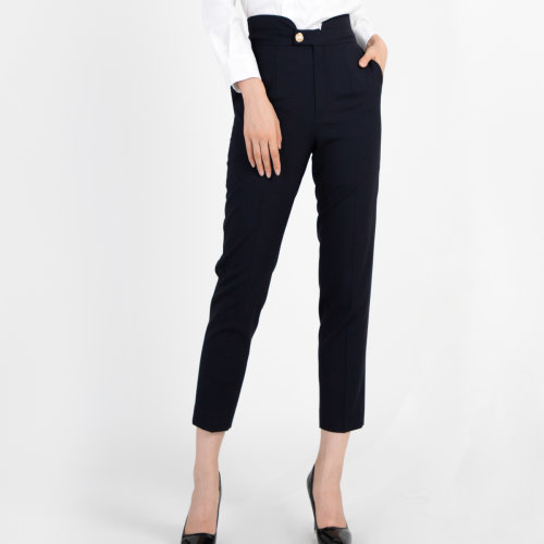 bifubyxingchen/彼伏黑色腰頭對稱設計羊毛收腿褲女士西褲