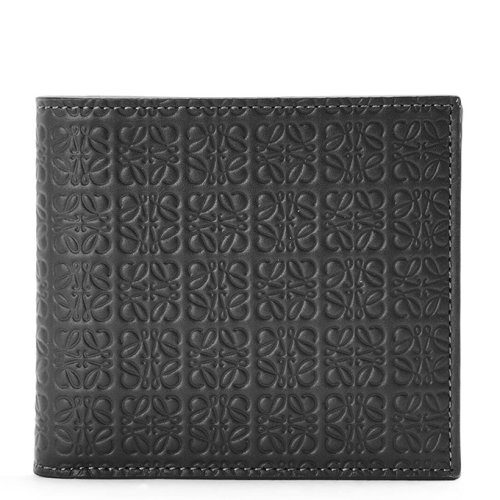 LOEWE/羅意威 Repeat系列 男士黑色壓花真絲小牛皮雙折零錢包0010643047