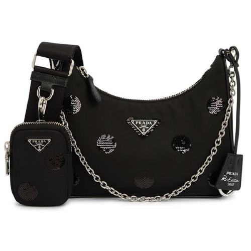  PRADA/普拉達(dá) 女士黑色皮革單肩包 1BH204 2D0C F0002 PLSX