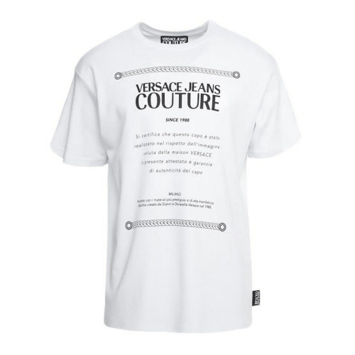 VERSACE JEANS/范思哲牛仔 女士純色棉質(zhì)經(jīng)典字母徽標(biāo)印花裝飾圓領(lǐng)短袖上衣T恤 B2HUA7BT-30212 多色可選