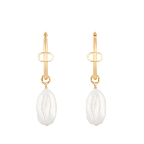 DIOR/迪奧 22新款PETIT CD系列 女士金色飾面金屬掛鉤開合白色珍珠裝飾耳環(huán)E2053WOMFW_D301
