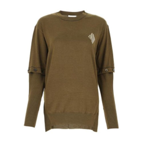 CHLOE/克洛伊 蔻依女裝 胸前l(fā)ogo裝飾 女士綠色圓領(lǐng)針織衫/毛衣 CHC20SMP58 600