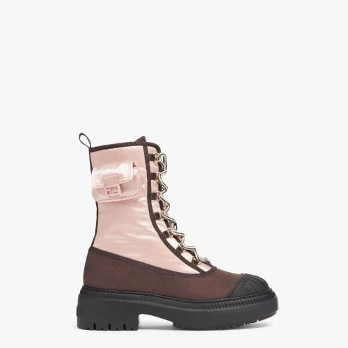 FENDI芬迪 22年秋冬 女士 短靴 粉紅色尼龍機車靴 8T8381ALJ0F1JFW