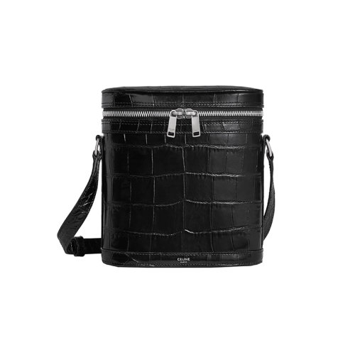 CELINE/賽琳 22新款 男士黑色鱷魚壓紋小牛皮雙拉鏈開合調(diào)節(jié)肩帶斜挎單肩郵差包110533EOX.38SI