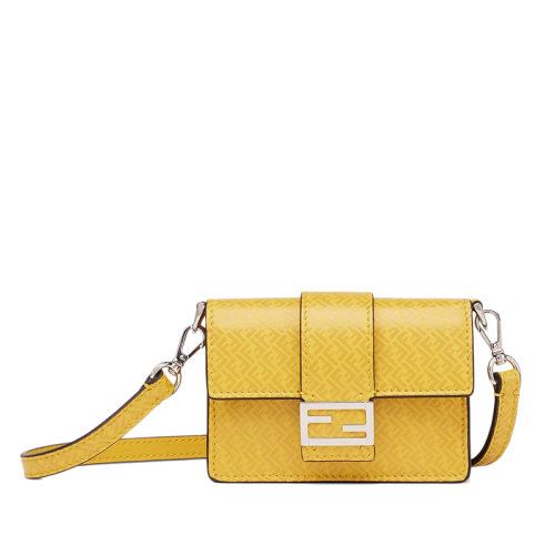 FENDI/芬迪 BAGUETTE系列 男士迷你黃色FF印花皮革手拿法棍包7M0311AGLPF0M8A