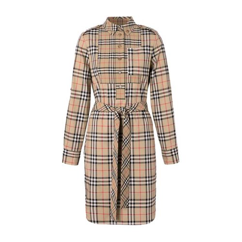 BURBERRY/博柏利  女士米色腰帶彈力格紋純棉襯衫連衣裙80295351