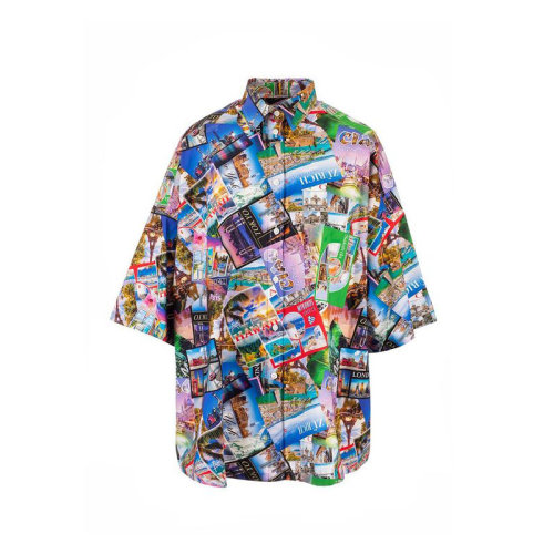 Balenciaga/巴黎世家  女裝 時尚百搭 翻領 女士多色棉質(zhì)短袖襯衫 595038TJLK98470  HKY0640