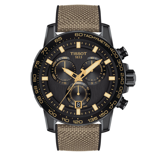 TISSOT/天梭 速敢系列 男士黑色表盤石英機芯精鋼表殼米色/黑色合成材料表帶腕表45.5毫米T125.617.37.051.01