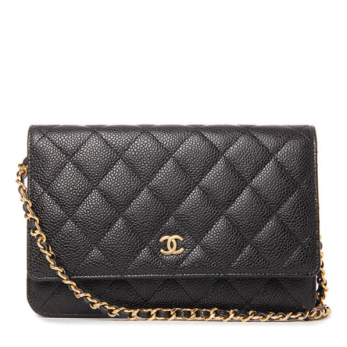 CHANEL/香奈兒 經(jīng)典款WOC 女士黑色荔枝紋小牛皮翻蓋單肩斜挎包鏈條包