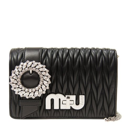 MiuMiu/繆繆  女士羊皮MIU標(biāo)識(shí)時(shí)尚單肩包斜挎包