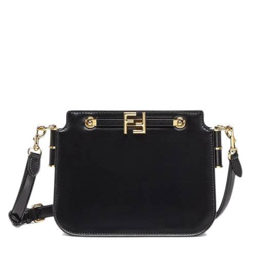 FENDI/芬迪  TOUCH系列 女士黑色小牛皮金色FF扣單肩斜挎包8BT349AHK2F0KUR