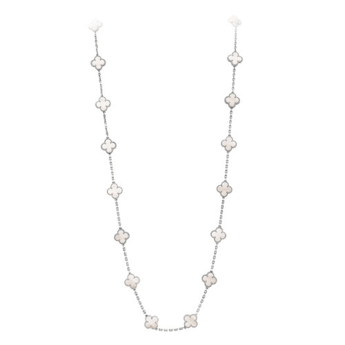 Van Cleef & Arpels/梵克雅寶 經(jīng)典Vintage Alhambra系列 18k金白金鏈條白色珍珠母貝20四葉草長(zhǎng)項(xiàng)鏈VCARF48800