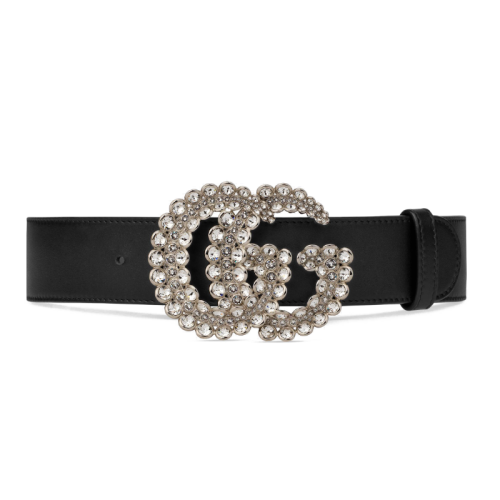 GUCCI/古馳 女士黑色皮革帶水晶的金屬雙G搭扣腰帶40毫米582100AP0IN1081
