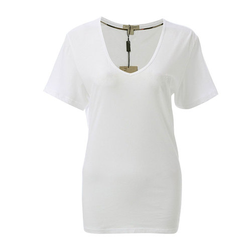 主推 BURBERRY/博柏利 burberry服裝 巴寶莉 純棉  修身顯瘦 格紋領(lǐng) 白色 T恤 女裝 女士短袖T恤 博柏利t恤