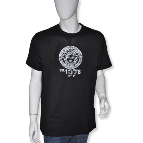 VERSACE/范思哲 男士黑色棉質經典字母徽標美杜莎頭像印花裝飾圓領短袖上衣T恤 A75129-A201952-A99C